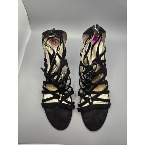 Enzo Angiolini Women's 8.5M Black Suede Strappy Heels Open Toe Zip Back - Picture 6 of 6